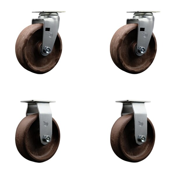 6'' High Temp Glass Filled Nylon Caster Set w/Bronze Bearing 2 Swivel 2 Rigid, 4PK
